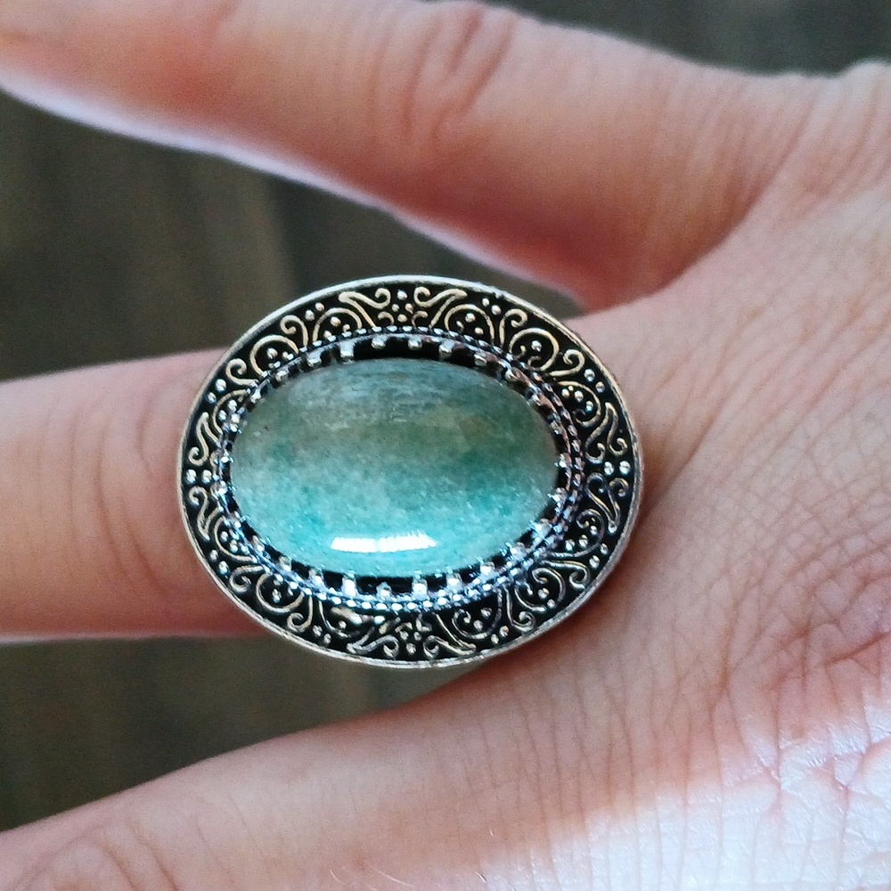 New Green Aventurine 925 Silver Statement Ring.